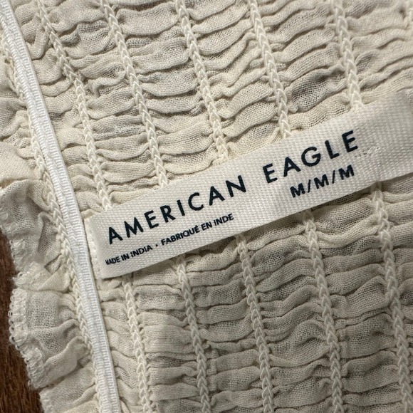 American Eagle Outfitters‎ Cream Smocked Tiered Eyelet Peplum Blouse Size medium - Picture 3 of 9